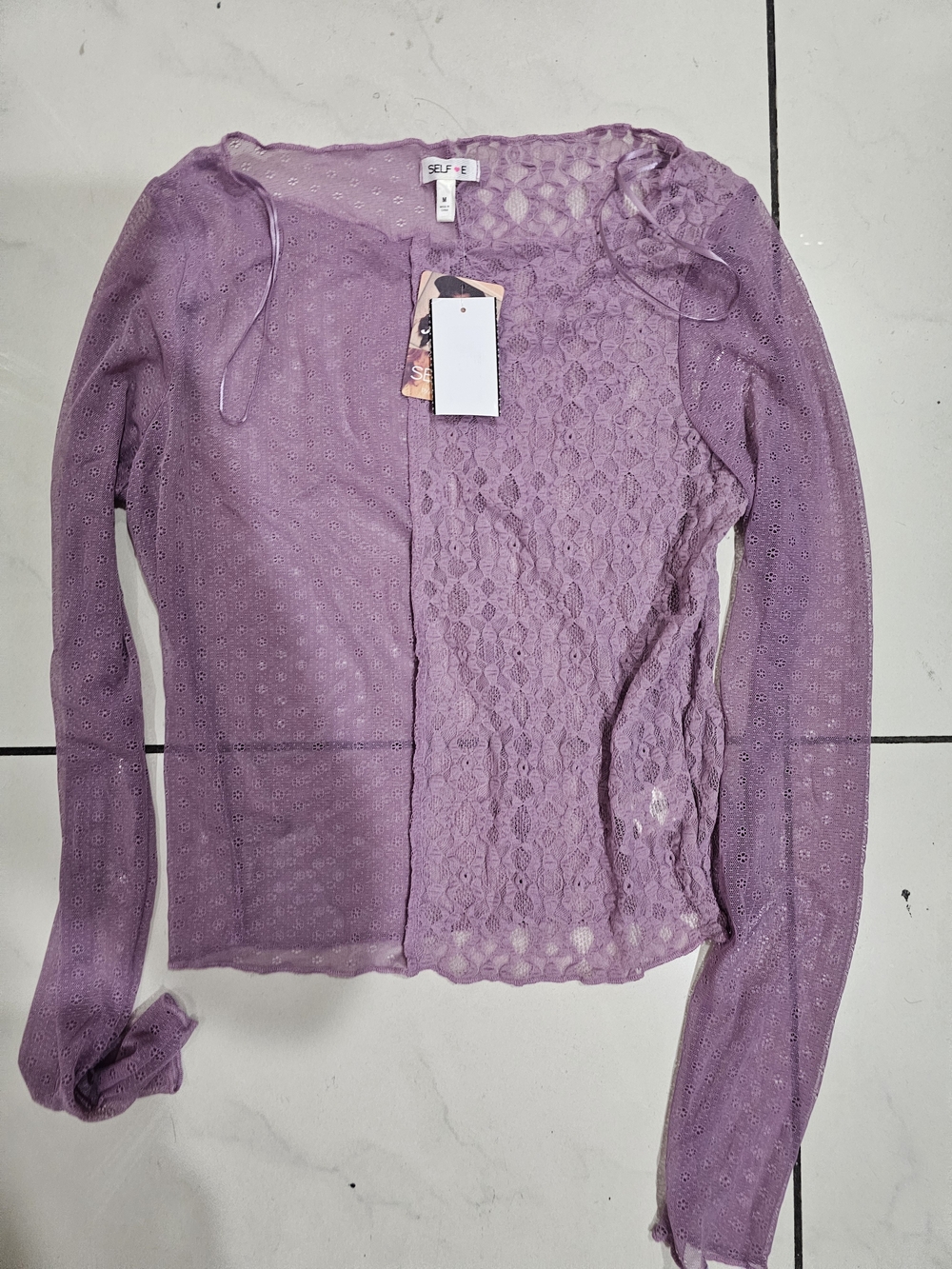 Lavender Lace & Mesh Long-Sleeve Top